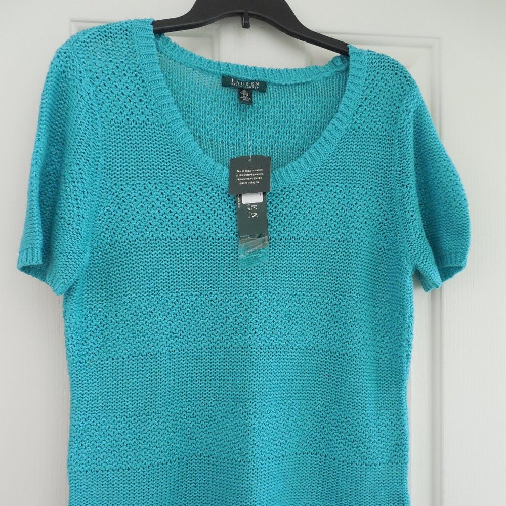 Linen Cotton Blend Turquoise Sweater Lauren Ralph Lauren XL, NWT